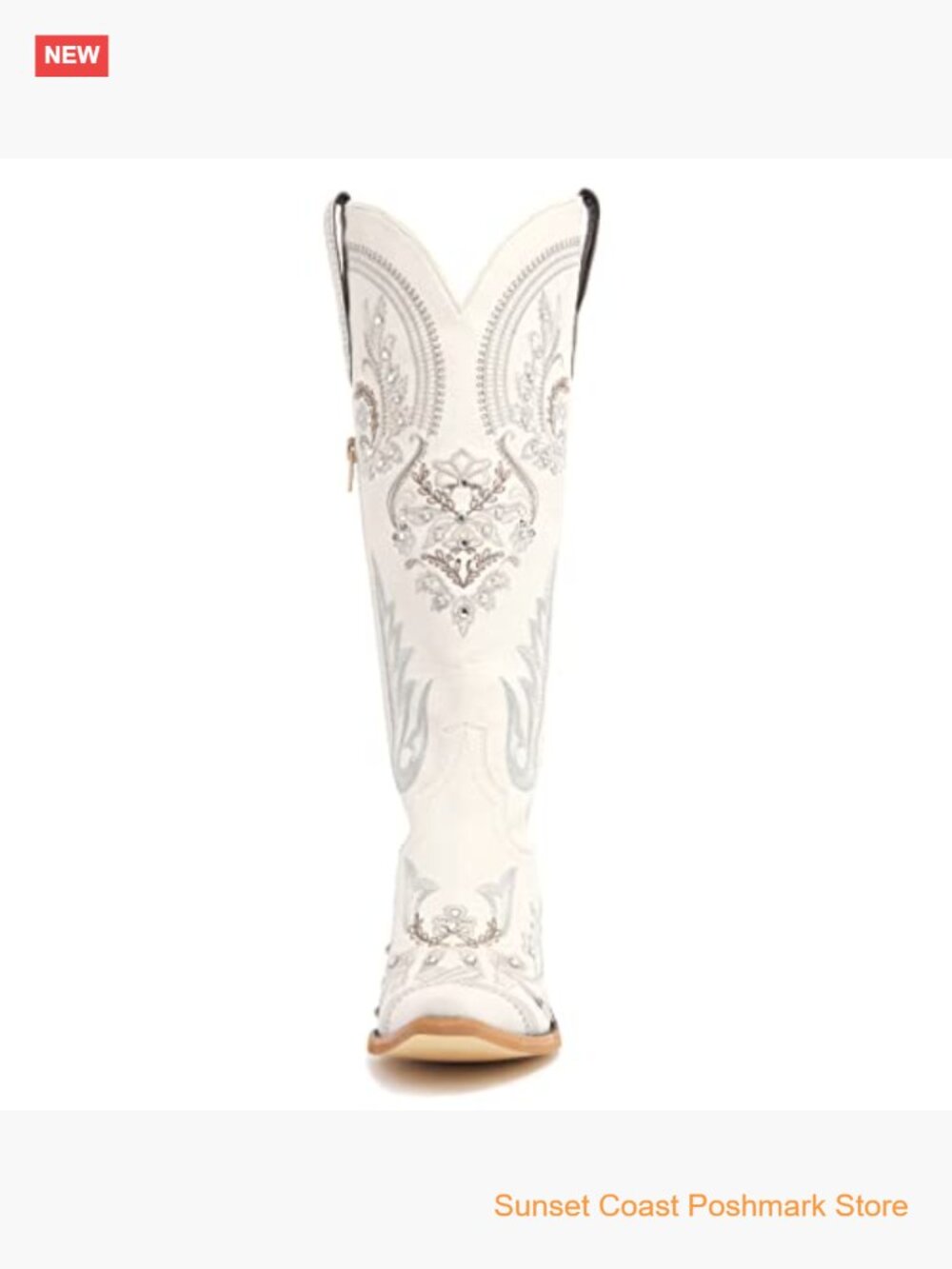 Embroidered Rhinestone Cowboy Boots Knee High Cowgirl Pointed Toe Chunky Heel - Picture 4 of 7